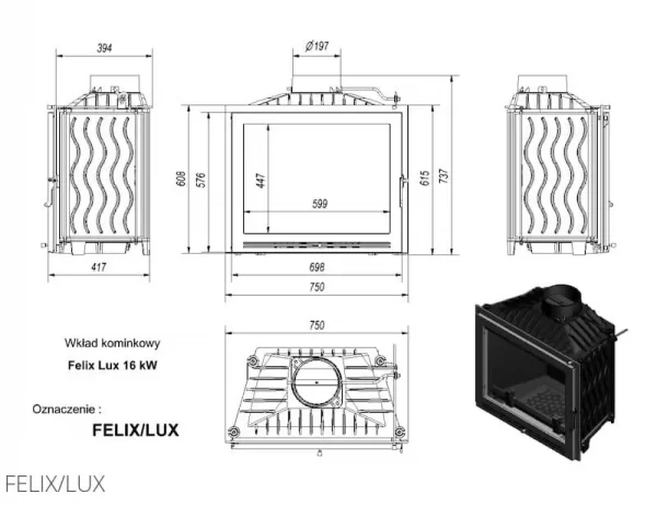 Камінна топка Kratki FELIX 16 LUX (16,0 кВт) - Зображення 2