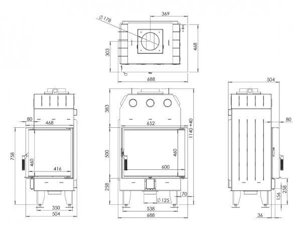 Угловая каминная топка BOKAR 655047R (14,5 kW) Black Ceramatex правая — изображение 10