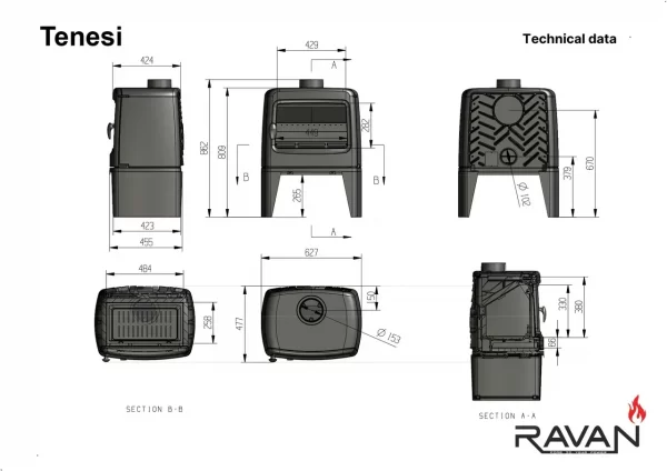 Чавунна піч-камін Ravan Tenesi 14 кВт - Зображення 5