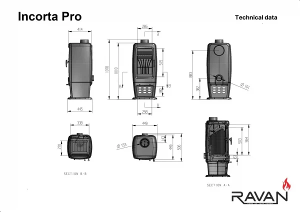 Чавунна піч-камін Ravan Incorta Pro 14 кВт - Зображення 2