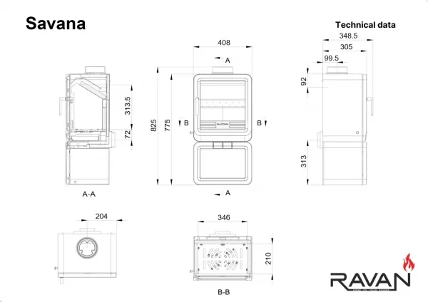 Чавунна піч-камін тривалого горіння Ravan Savana 8 кВт - Зображення 5