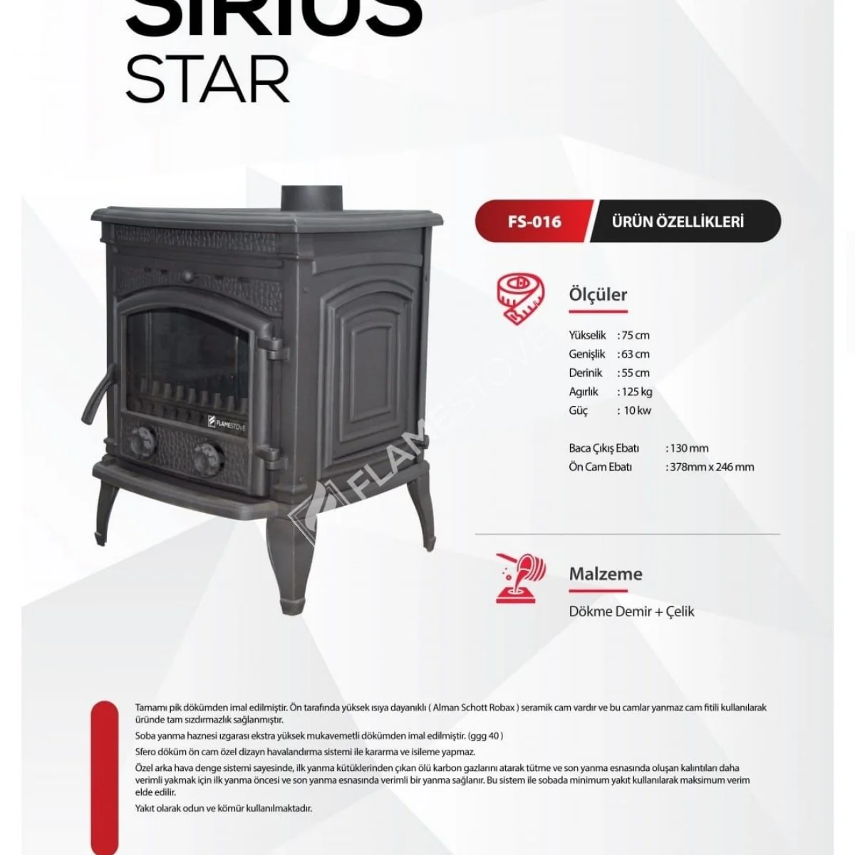 Піч опалювально-варильна Flame Stove Sirius Star - Зображення 11