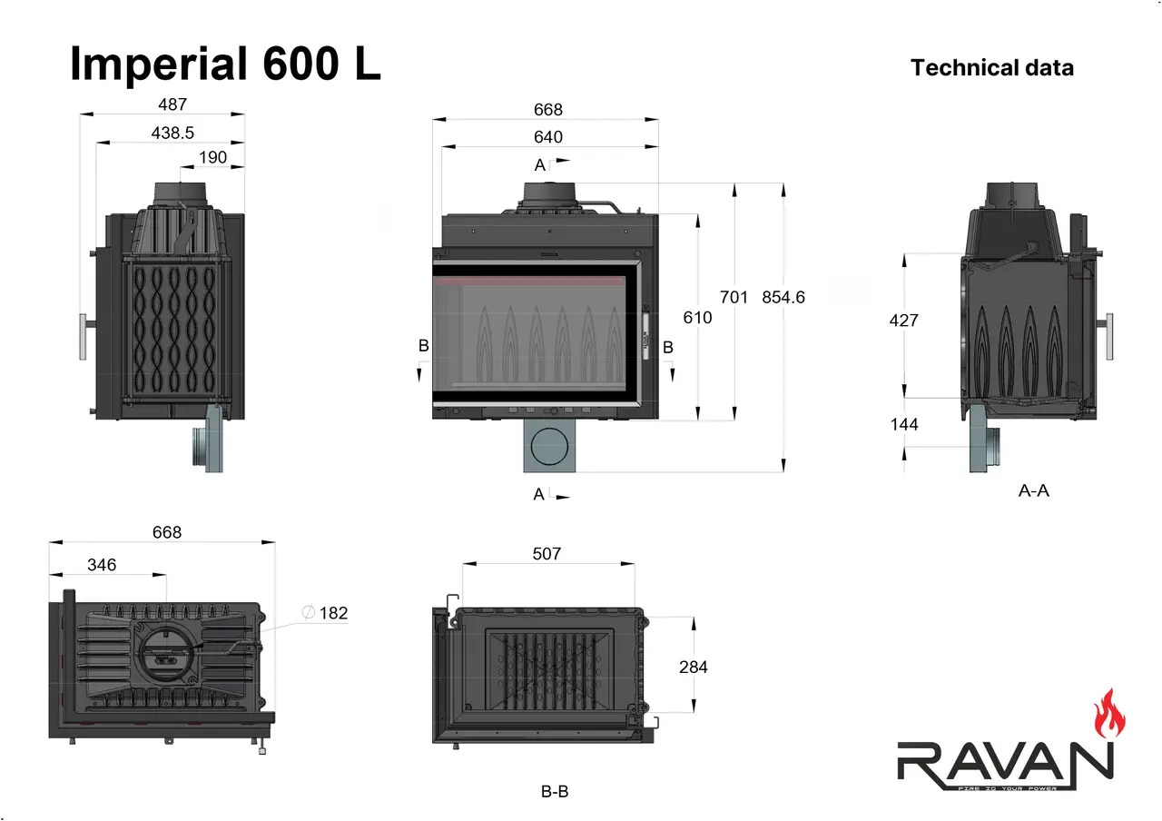 Каминная чугунная топка на дровах Ravan угловая IMPERIAL 700 L (левая) — изображение 7