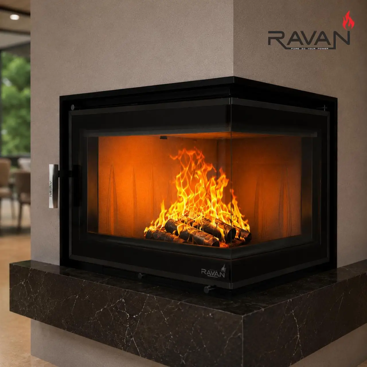 Каминная чугунная топка на дровах Ravan угловая IMPERIAL 700 R (правая) — изображение 6