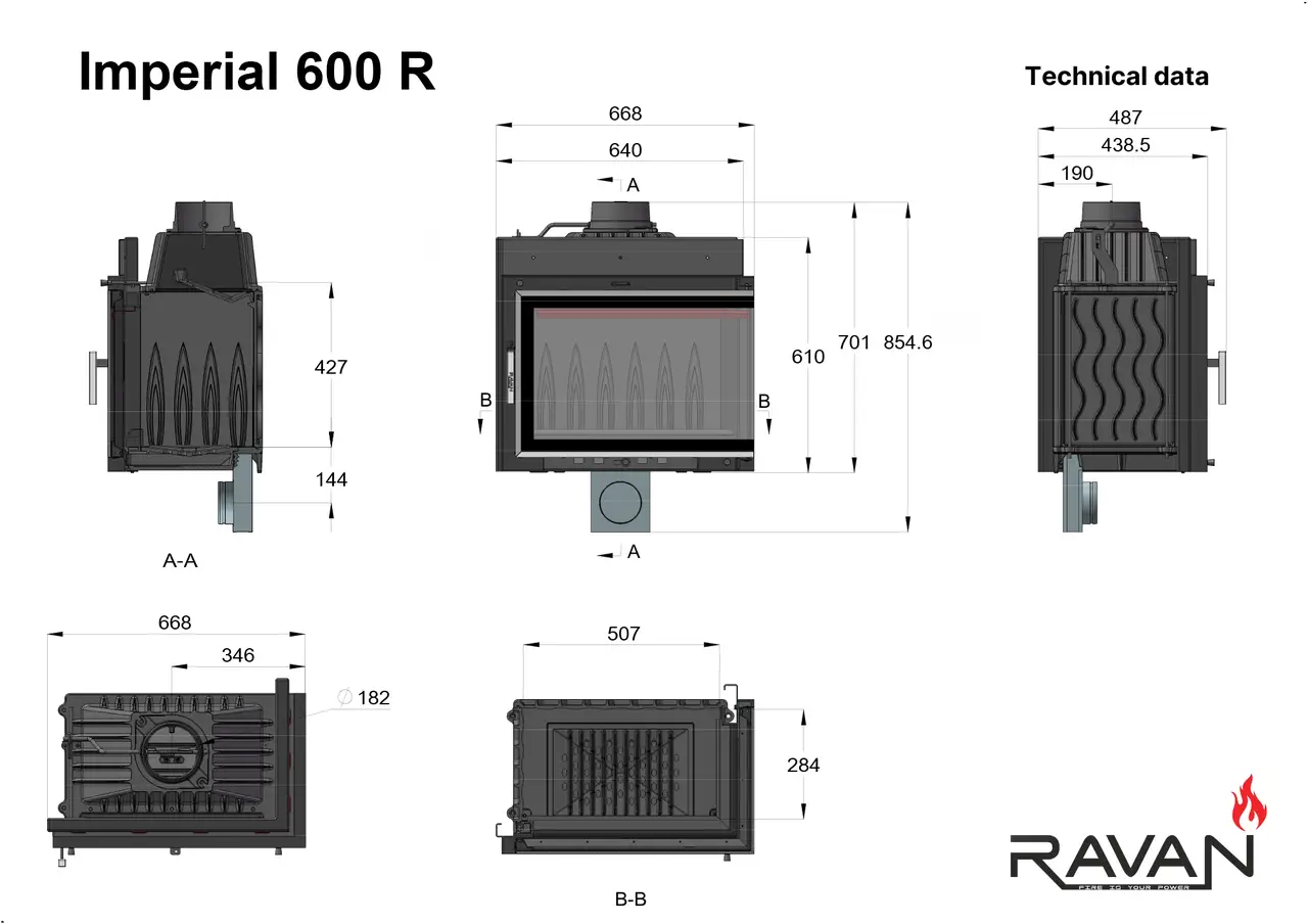 Каминная чугунная топка на дровах Ravan угловая IMPERIAL 600 R (правая) — изображение 10