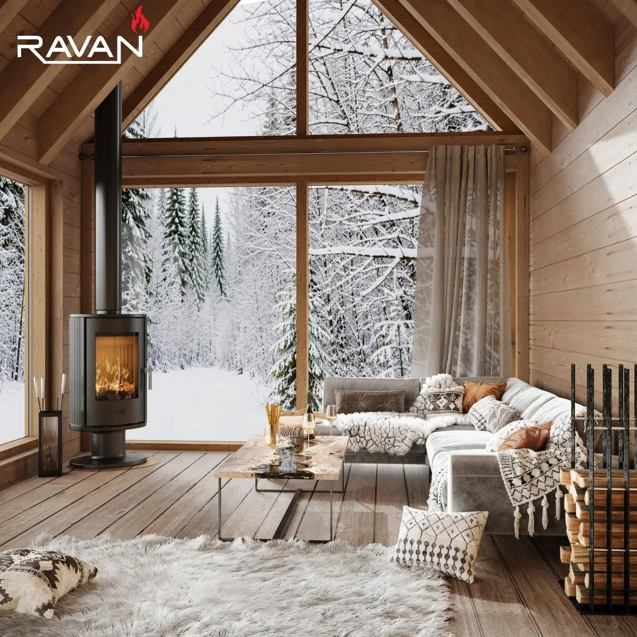 Чугунная печь-камин Ravan Auron 12 кВт — изображение 7