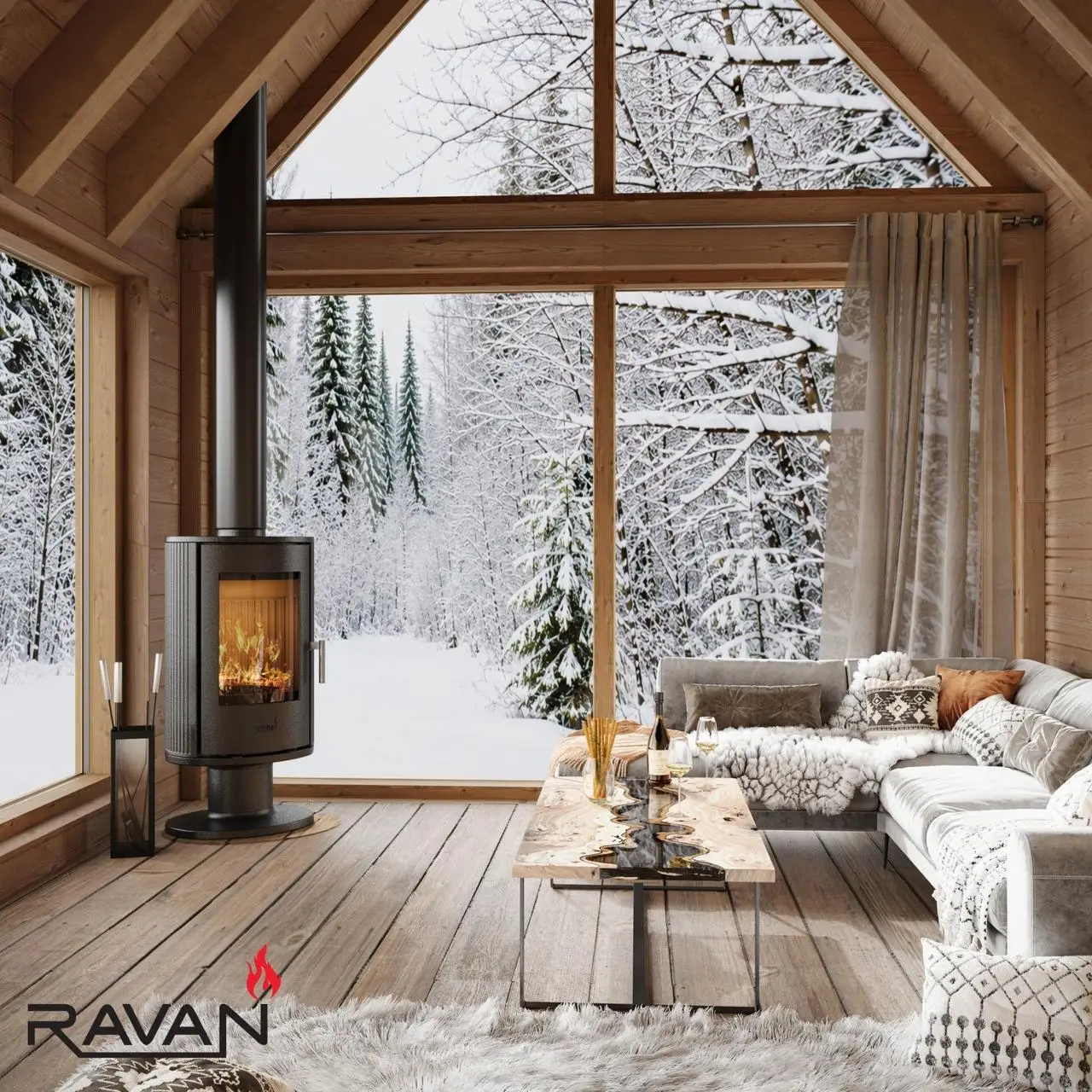 Чугунная печь-камин Ravan Auron 12 кВт — изображение 8